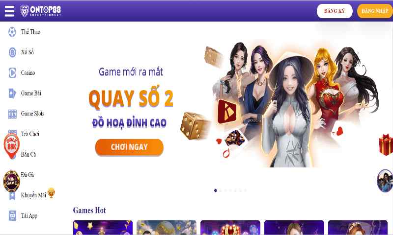 Giao diện màn hình chính của nhà cái ontop88