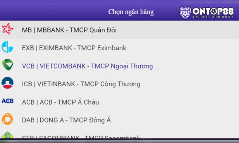 Nạp tiền với nhiều ngân hàng tương thích khác nhau